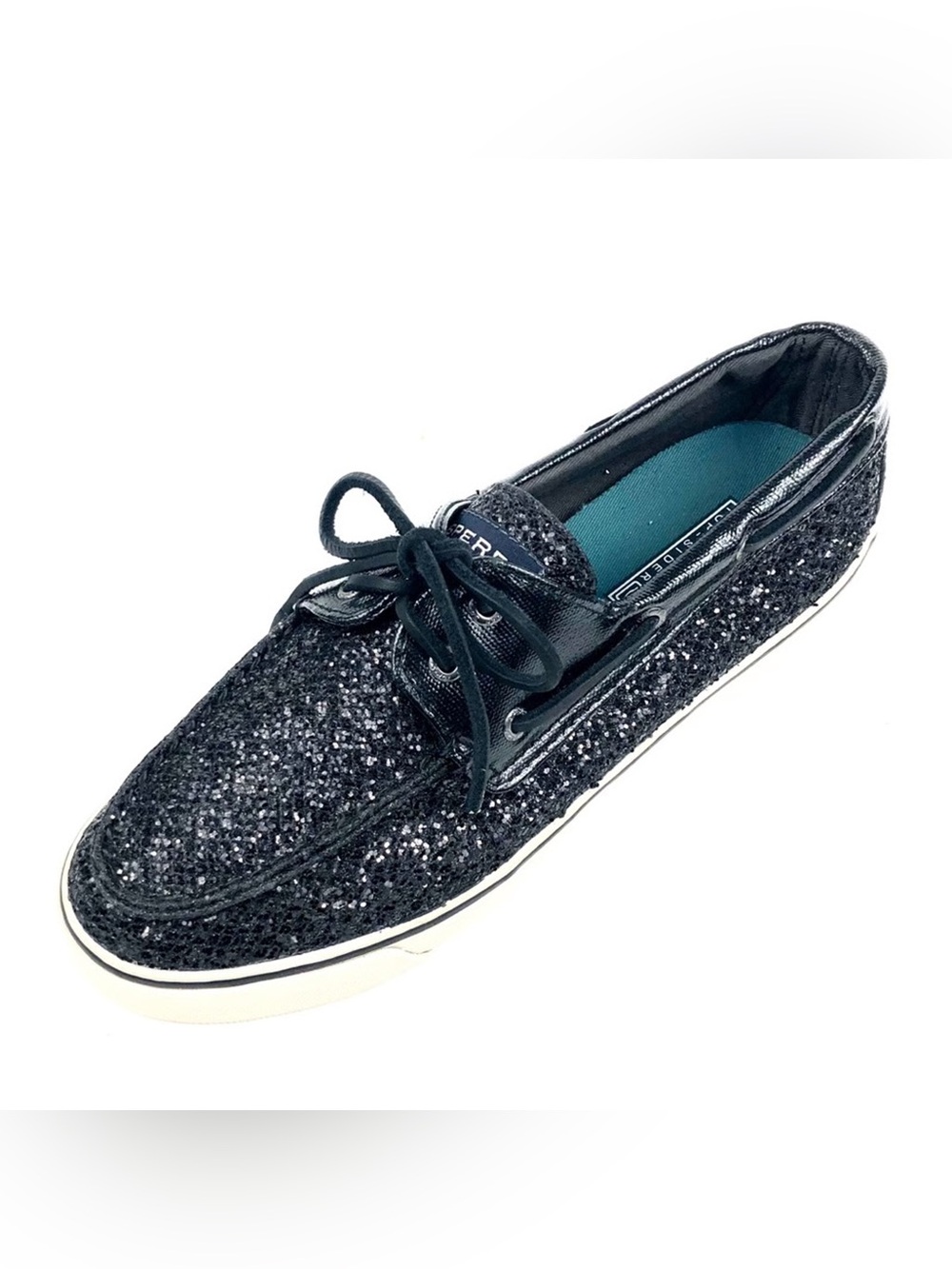 Sperry Top Sider Bahama Black Glitter Boat Shoes
